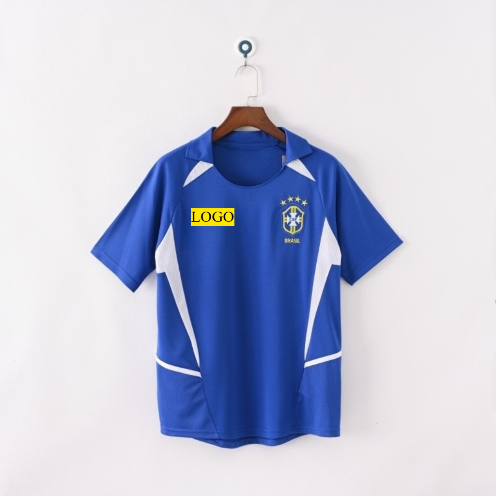 2002 Brazil Away Retro Edition เสื้อฟุตบอลแขนสั้นผู้ชายคุณภาพสูง AAA+