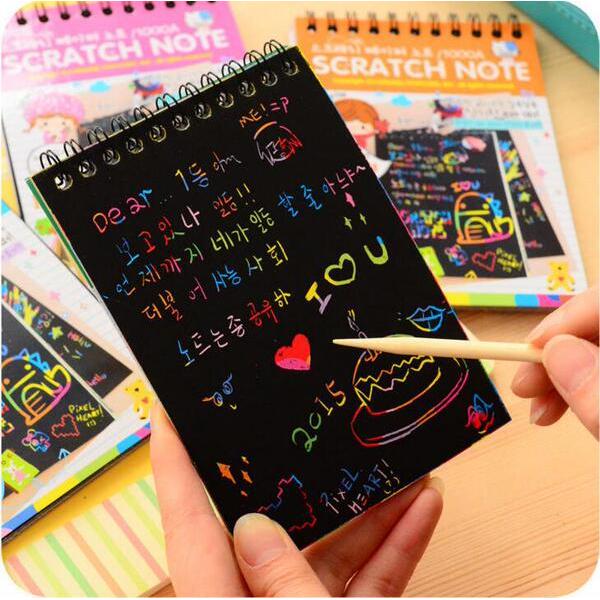 สมุดวาดรูป สีสร้างสรรค์ DIY Coil Scratch ภาพวาดที่มีสีสัน Graffiti Book Sketch Book ภาพวาดหนังสือเด็