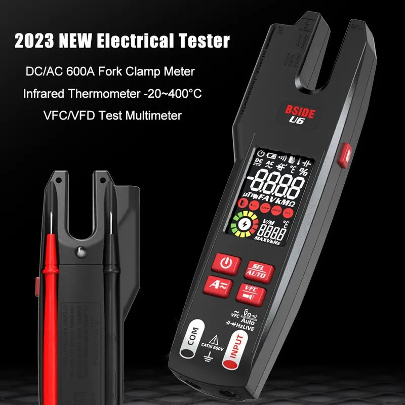 BSIDE Fork Digital Clamp Meter U6/U6X Professional 600A แอมป์มิเตอร์คีม T-RMS DC AC Current เครื่องท