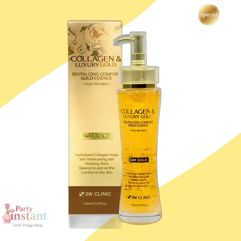 3W CLINIC [คลินิก 3w] Collagen & Luxury Gold Essence, 150ml, 1pc / Korean Essence / Radiant Glow / ข
