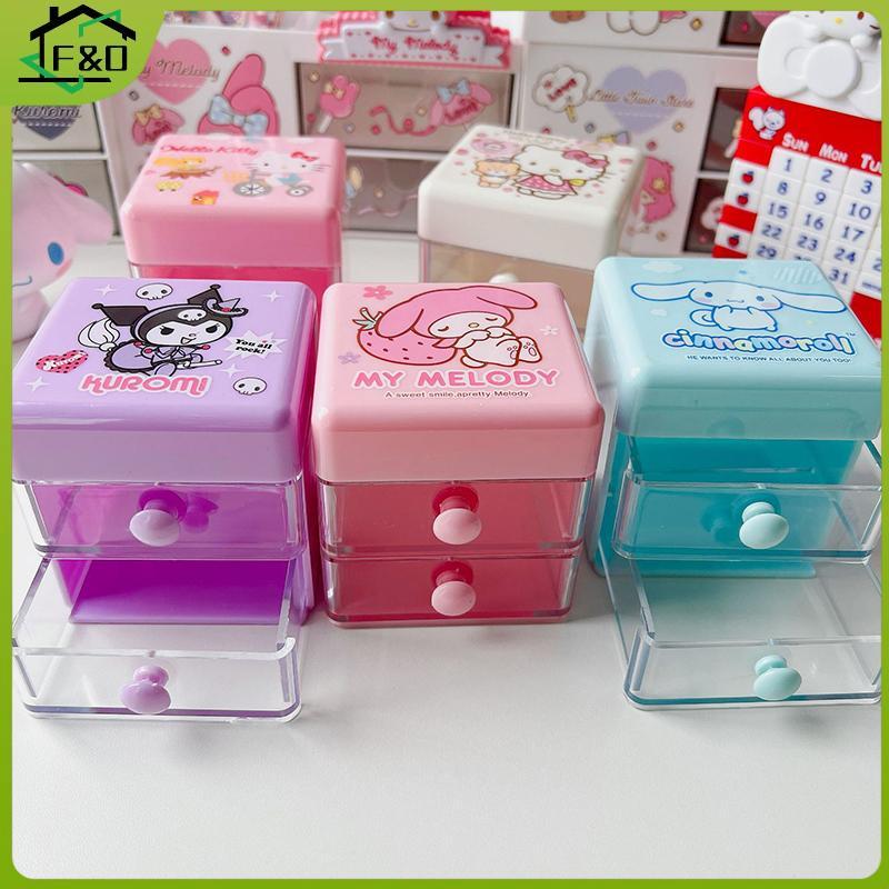 F&O Sanrio Hello Kitty กล่องเก็บเครื่องประดับลิ้นชักคู่การ์ตูน Melody เครื่องประดับสองชั้น Stiers ที่ใส่ปากกาตั้งโต๊ะของขวัญเด็กผู้หญิง.