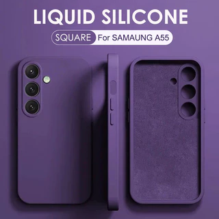 สําหรับ Samsung Galaxy A55 A35 A05 A05S A15 A25 A34 A54 หรูหราสแควร์ซิลิโคนเหลวเคสโทรศัพท์สีทึบกันกระแทกกันชนนุ่มฝาครอบ