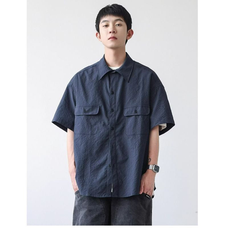 เสื้อเชิ้ตแขนสั้นสไตล์เออร์เชนซ์ ทรงหลวม ใส่ได้ทั้งผู้ชายและผู้หญิง