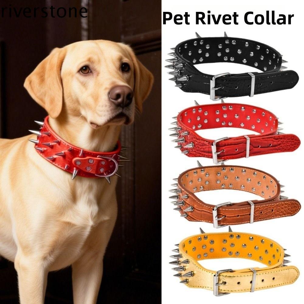 RIVERSTONE Spiked ปลอกคอสุนัข, Widen Anti-bite PU หนังสัตว์เลี้ยงสร้อยคอ,ทนทานตกแต่ง Sharp ปรับสุนัขการฝึกอบรม Collar อุปกรณ์สําหรับสัตว์เลี้ยง
