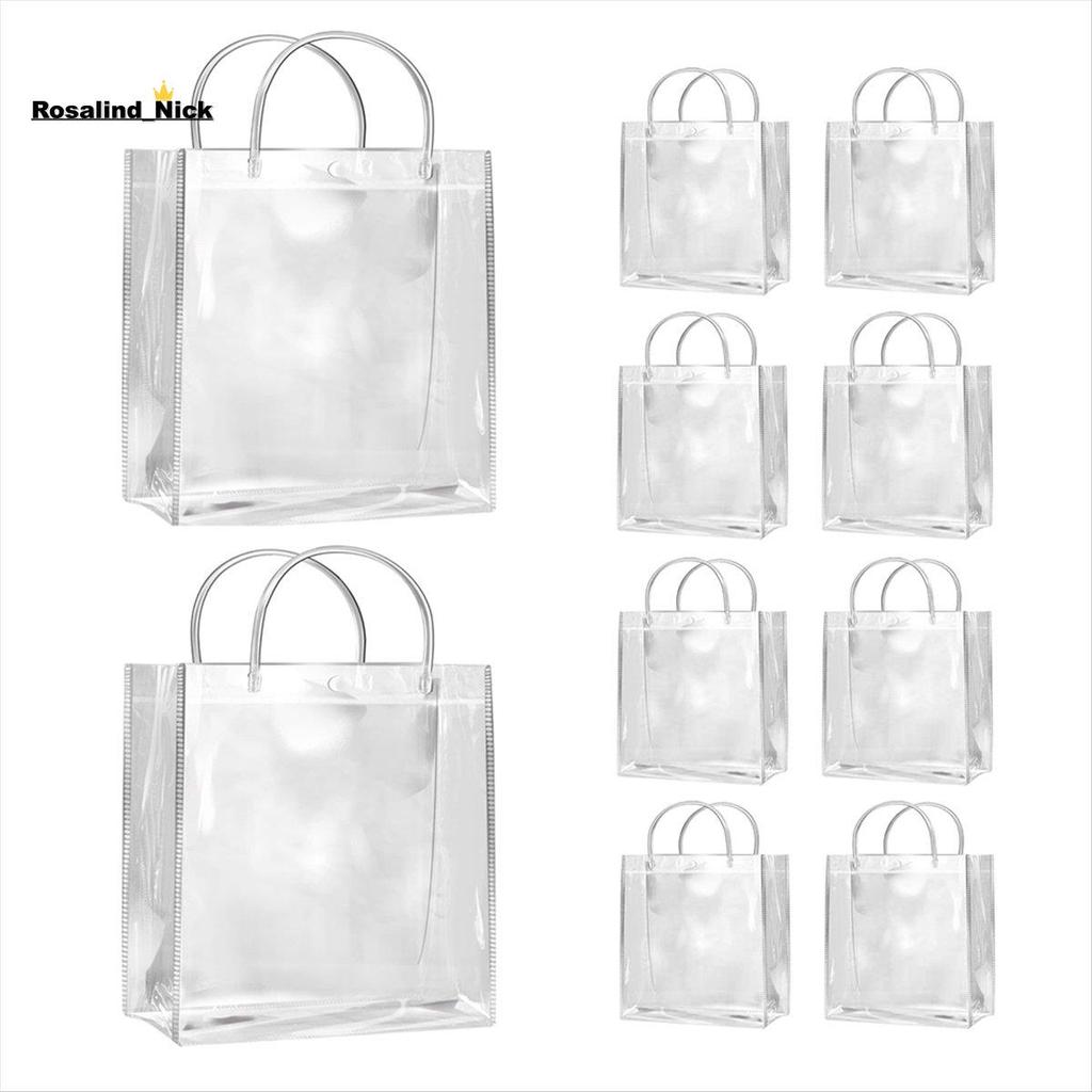 [Rosalind_Nick]ถุงของขวัญใส 10 ชิ้นพร้อมที่จับถุงช้อปปิ้ง PVC กันน้ําสําหรับเครื่องประดับลูกอมน้ําหอ