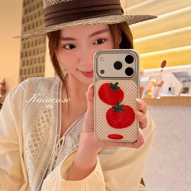 Huiwanju มะเขือเทศลายจุดสีแดงเรียบง่ายเหมาะสําหรับเคสโทรศัพท์มือถือ iPhone17promax iphone16pro/13/14pro/15pro เคสโทรศัพท์มือถือแบบรวมทุกอย่าง