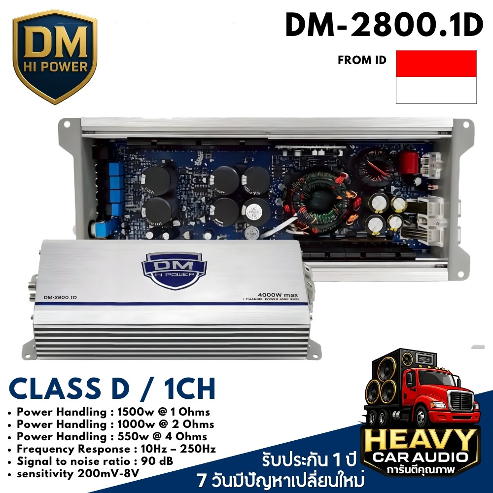 เพาเวอร์แอมป์ DM 2800.1D Class D 1CH กำลังขับสูงสุด 4000W แมตช์กับซับ 10 หรือ 12 นิ้วได้สบายๆ เบสลึก แน่น กระชับ