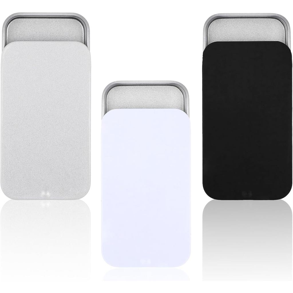 TIESOME 3 ชิ้นโลหะกล่องดีบุกคอนเทนเนอร์, 2.36 x1.33 x 0.4 นิ้วกล่องโลหะขนาดเล็กมินิสี่เหลี่ยมสไลด์ภา