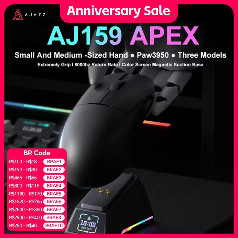 AJJAZZ AJ159 APEX/AJ159PRO เมาส์เกมเมอร์ไร้สายพร้อมฐานชาร์จแม่เหล็ก RGB น้ําหนักเบา AJ159P เมาส์สําห