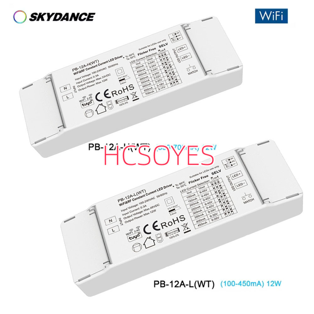 Skydance 12W WiFi dimming LED Driver 9-45V 100-450mA หรือ 3-24V 350-700mA CC controller 2.4G รีโมทสี