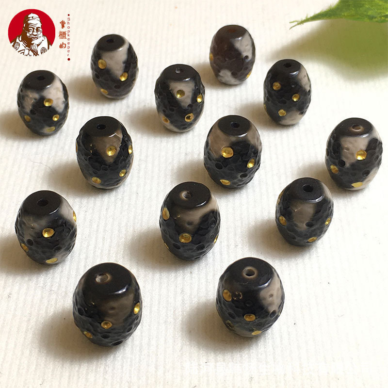 (2 ชิ้น) ธรรมชาติ Dzi และ agate barrel beads รวมถึง meteorite barrel beads เพื่อทำเป็นสร้อยข้อมือ DI