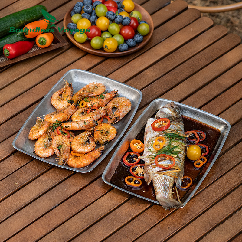 Boundless Voyage Titanium Square Plate Camping Tableware, Heat-Resistant Flat Tray for Home, Picnic & BBQ เครื่องล้างจานปลอดภัย 1149T