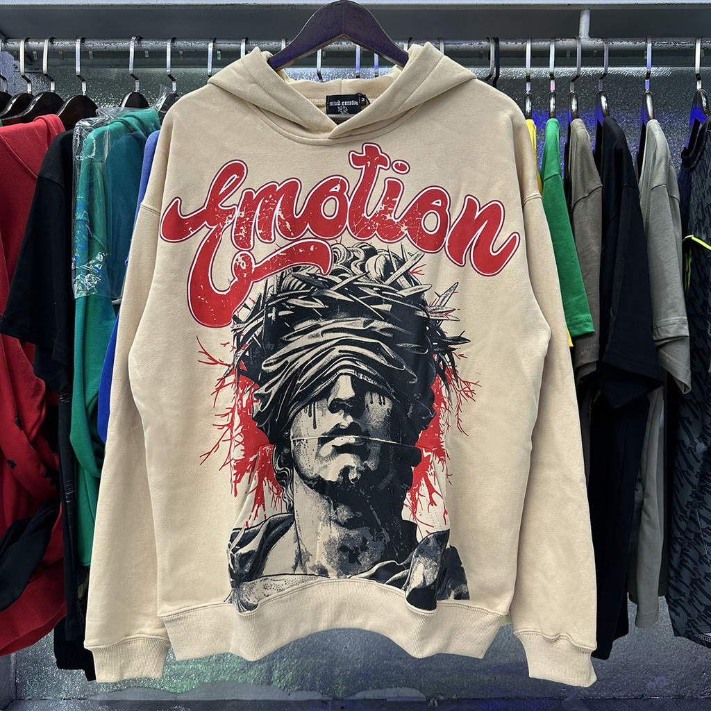 MZMM Mixed Emotion High-definition direct-printed hooded sweatshirt for men and women, loose-fit pul