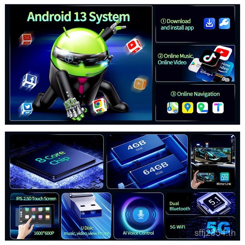 Imagebon Android 13 รถสเตอริโอไร้สาย CarPlay & Android Auto Google Play Store Youtube GPS นําทางกระจ