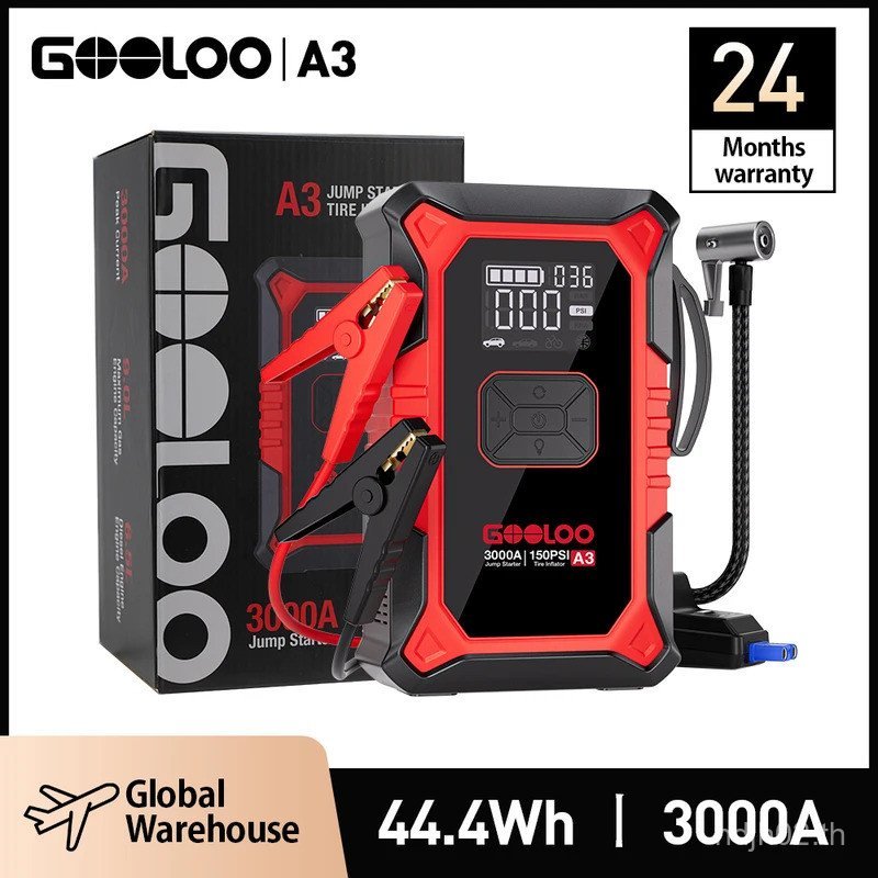 GOLOOO A3 Jump Starter พร้อมเครื่องอัดอากาศ, 3000A แบบพกพาแบตเตอรี่รถยนต์ Booster (9.0 แก๊ส/6.5L ดีเ