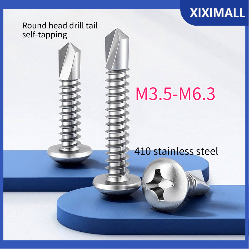 410 สแตนเลสสตีลหัวไขว้สกรูเจาะตัวเองหัวกระทะเจาะหางสกรูประกบ M3.5/M3.9/M4.2/M4.8/M5.5/M6.3 * L13-75 