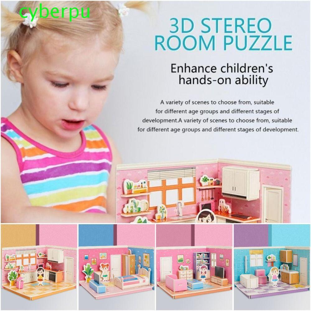CYBERPULSE 3D Room Model Puzzle Toys, Kitchen Model Toy 3D Room Cardboard, Cartoon Bathroom Cardboar