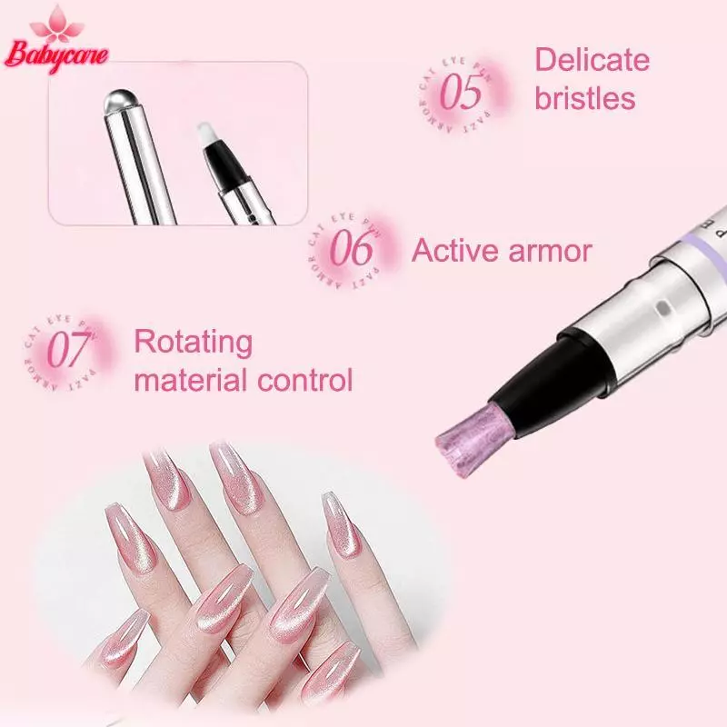 <BYCE-t> 6 In 1 Cat Eye ปากกาแม่เหล็กสําหรับเล็บ All-in-One ยาทาเล็บเจลสําหรับขี้เกียจก่อสร้างปากกาลูกปัดแม่เหล็กสําหรับเครื่องมือดูแลเล็บ
