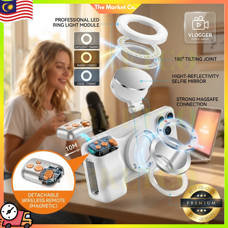 VLOGGER PICK ด้ามจับกล้องแม่เหล็กสําหรับโทรศัพท์ชัตเตอร์ระยะไกลเติมแสงและขาตั้งสากล