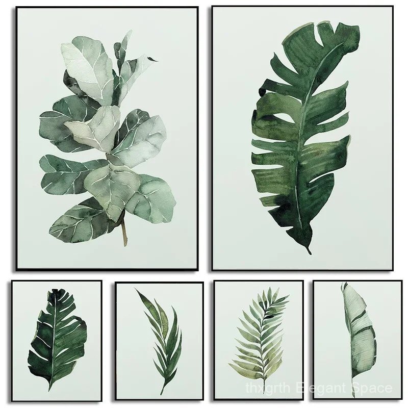 1ND5 Minimalist Tropical Leaf Digital Art โปสเตอร์ Nordic ธรรมชาติพิมพ์ผ้าใบภาพวาด Wall Art ภาพ Home