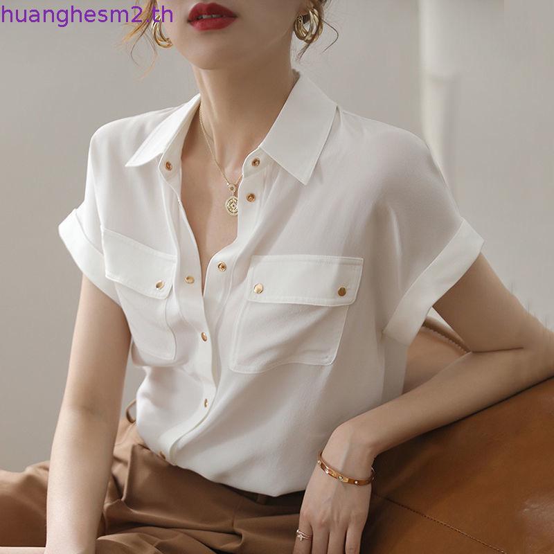 Chiffon white shirt women's summer thin style design sense 2024 new niche design style foreign style