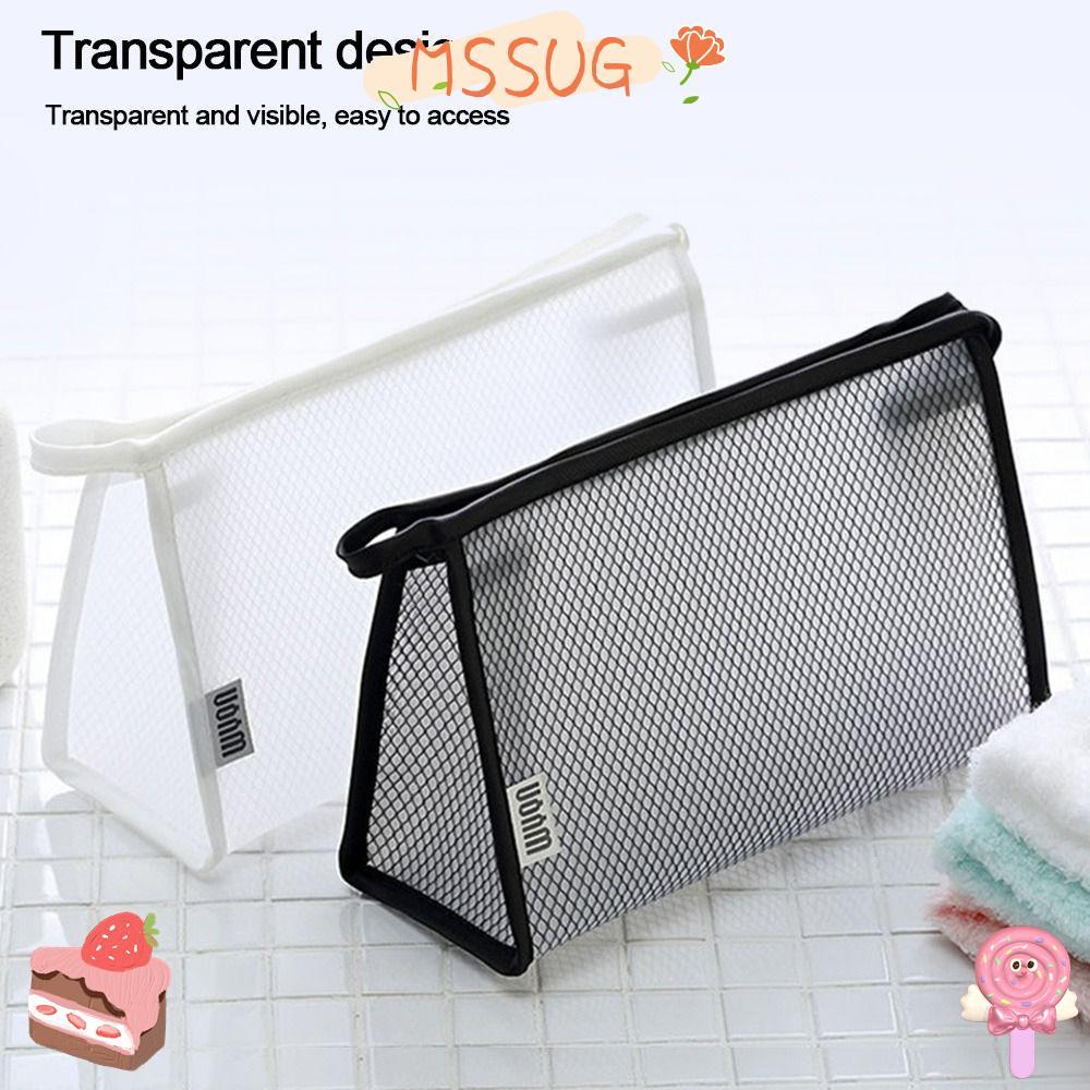 MSSUG Makeup , กระเป๋าเครื่องสําอางซิปตาข่าย EVA, กระเป๋าเก็บความงามกันน้ําสีดํา/สีขาวผู้หญิง
