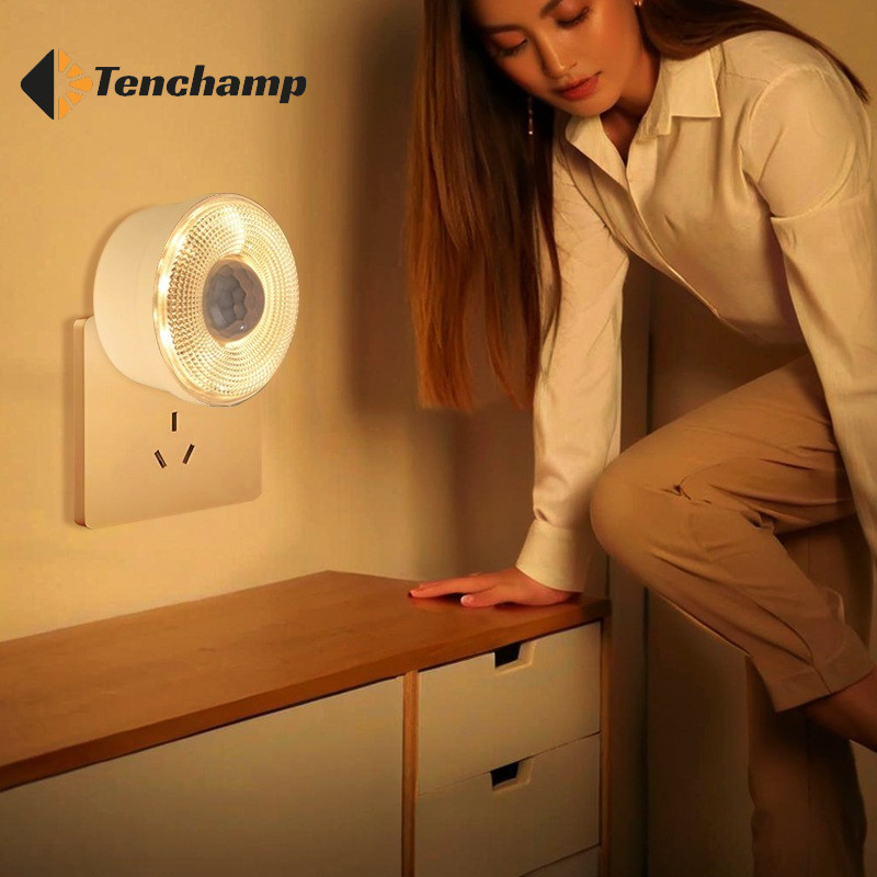 Tenchamp LED Human Body Induction Night Light, Plug-in Human Light, 3W, แสงสีขาว, แสงอุ่น, 220V สามารถใช้ในทางเดิน, ห้องนอน, ห้องน้ํา