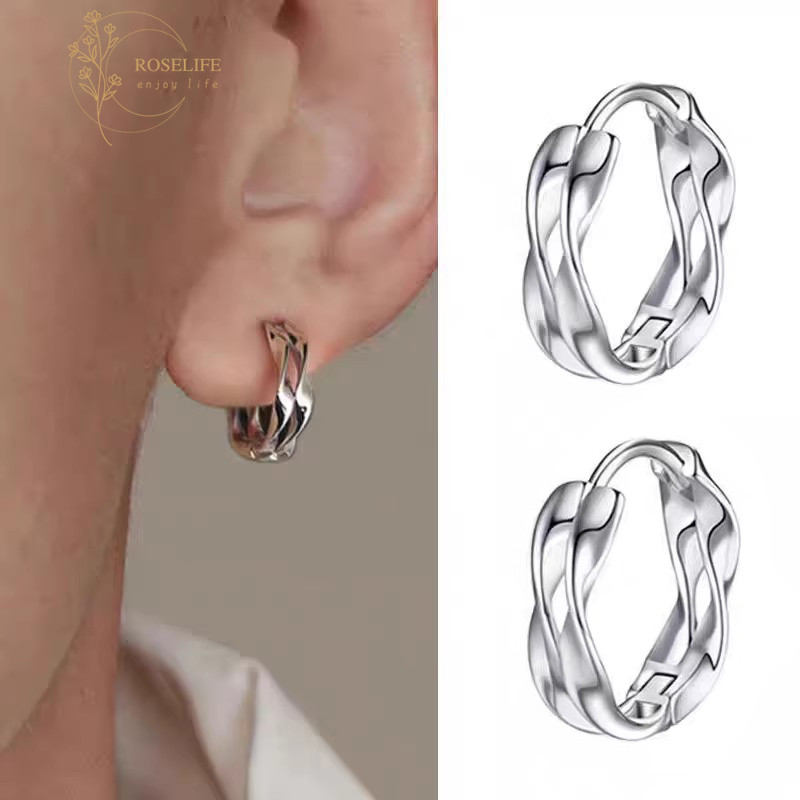 ต่างหู Möbius Strip Hoop สแตนเลสเงิน S925 เครื่องประดับสำหรับทุกวัน ใช้ได้ทั้งผู้ชายและผู้หญิง