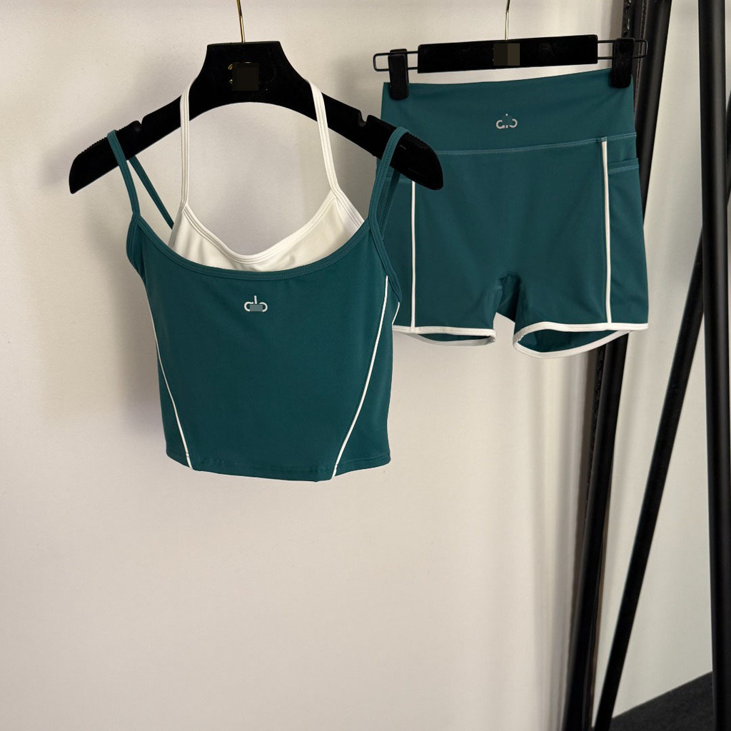 VW6V AL0*  New Yoga Sports Outfit Camisole with chest pads+High-waisted stretch shorts