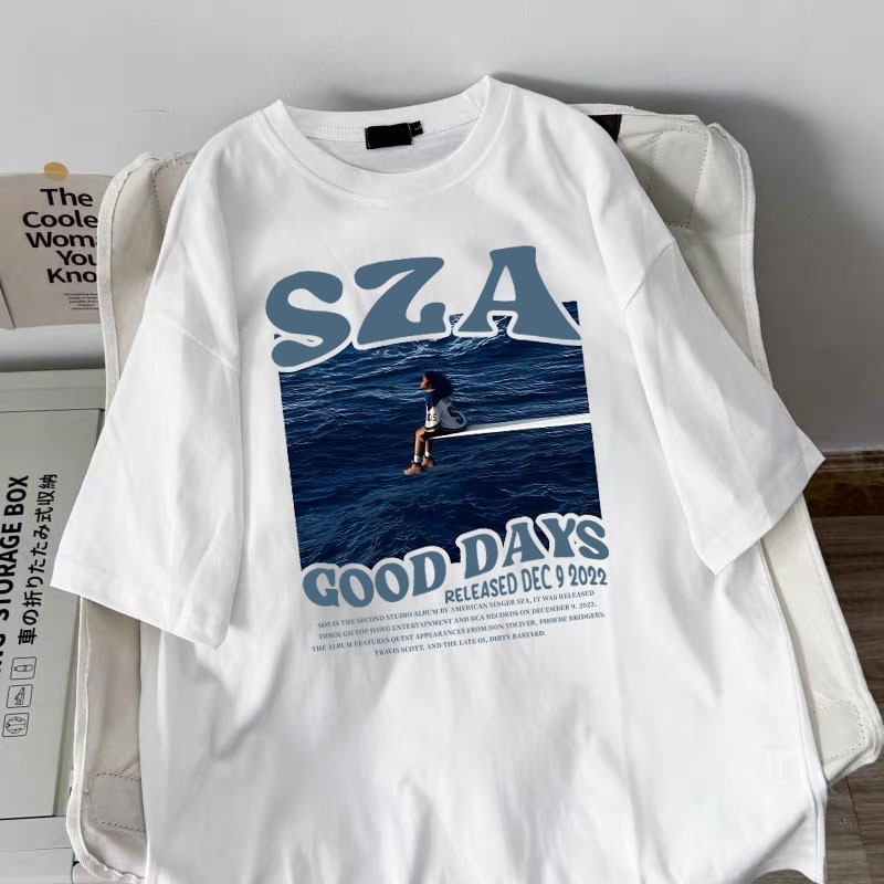 CODReady Stock [SZA Print] Baju T-Shirt Oversize 100% Cotton Heavyweight Korean Style Y2K Aesthetic 