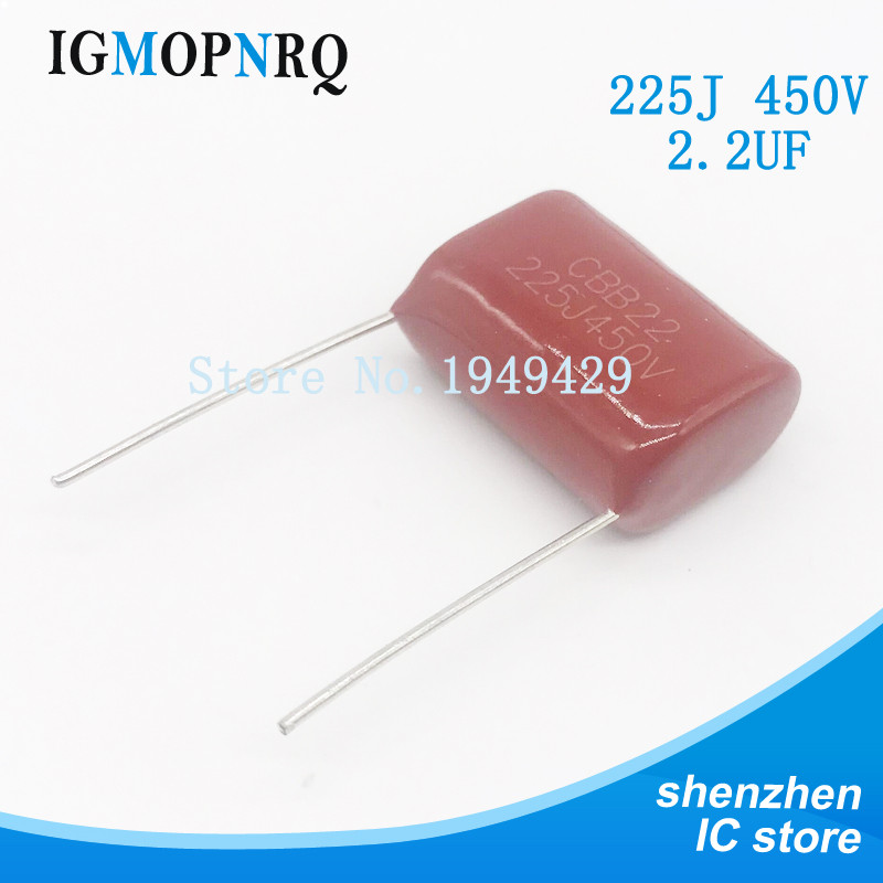 10 ชิ้น/ล็อต 450V 2.2uF CBB Polypropylene Film Capacitor Pitch 20 มม. 225 2.2uF 450V ใหม่