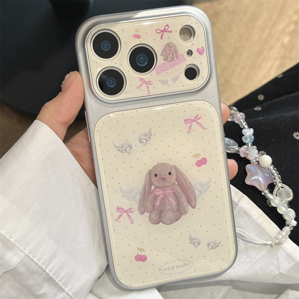สําหรับIphone Case 17 Pro Max 16 Pro Max 15 Pro Maxอะคริลิคปีกตุ๊กตากระต่ายเคสโทรศัพท์