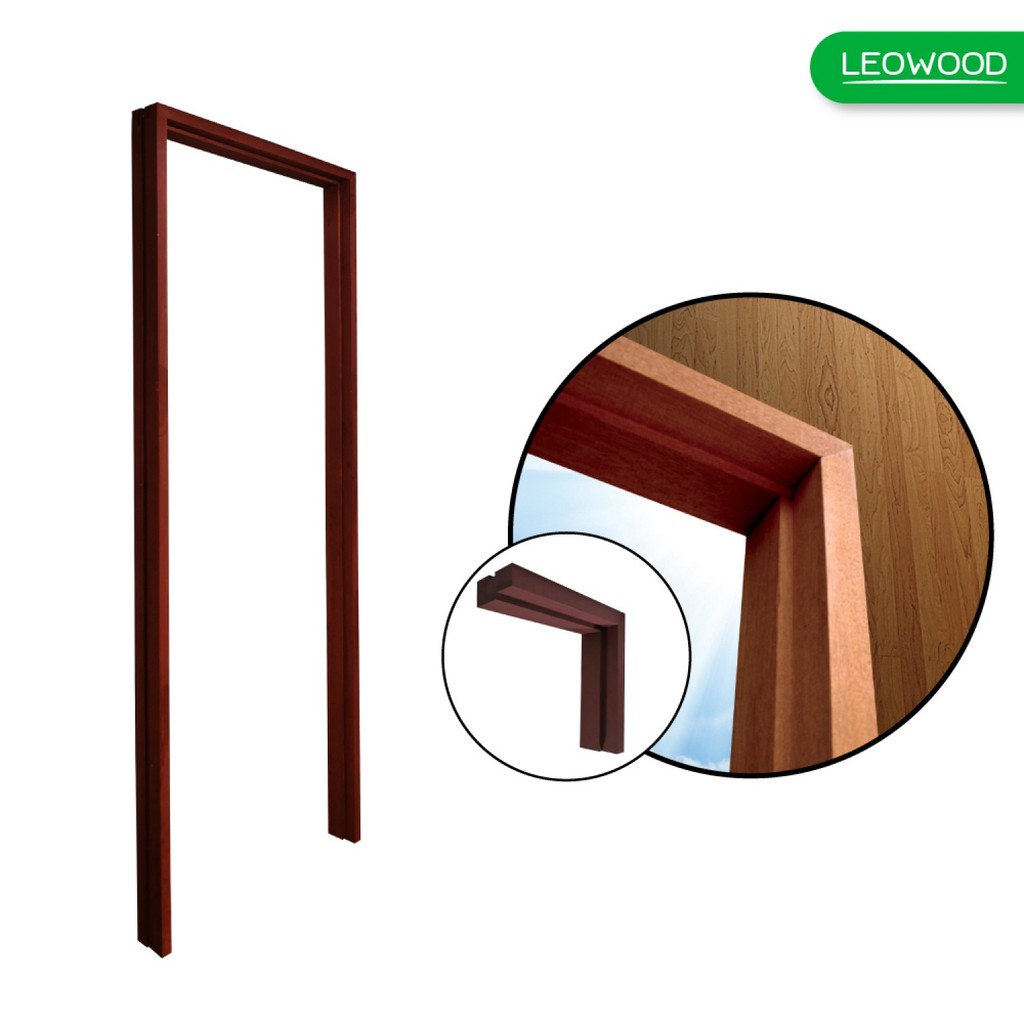 LEOWOOD วงกบประตูไม้ ไม้เนื้อแข็งรวม DURA FRAME (FJL) ขนาด 80x200 ซม. ย้อมแดง สินค้าขายดี!