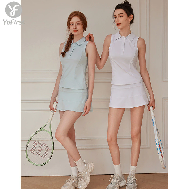 ชุดเทนนิสผู้หญิง เสื้อแขนกุดพร้อมกระโปรงกางเกง