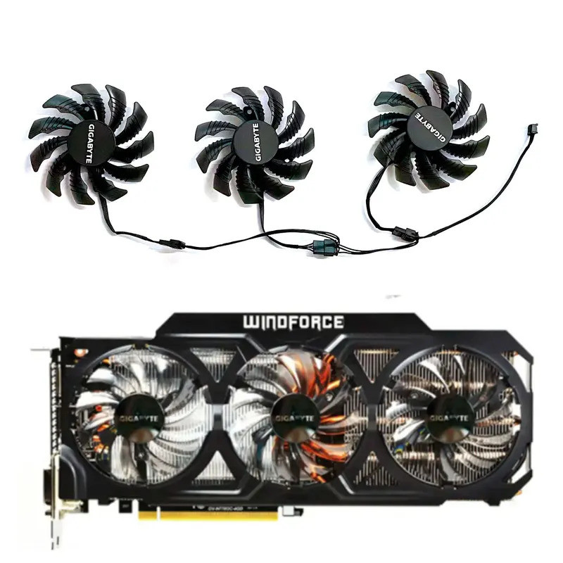 HL พัดลมเปลี่ยนการ์ดจอใหม่ 75MM 4pin T128010SU เหมาะสําหรับ Gigabyte GeForce GTX 570 670 680 1070 R9