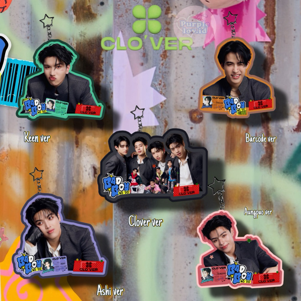 GANTUNGAN พวงกุญแจอะคริลิค พวงกุญแจ clover พวงกุญแจ gmmtv thaientu kenkenno บาร์โค้ด ashi aungpao ly
