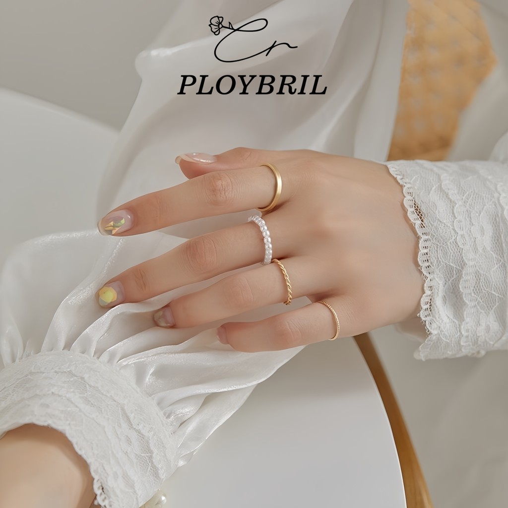 PLOYBRIL แหวน ประดับไข่มุก สไตล์เกาหลี แฟชั่นสำหรับผู้หญิง 4 ชิ้น / ชุด J019