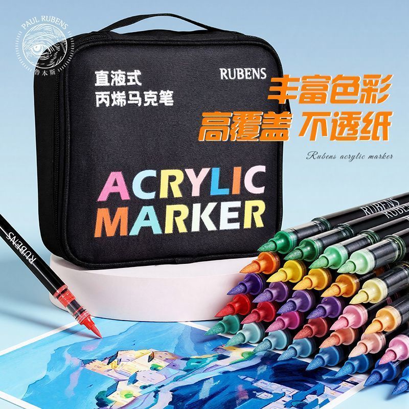 Rubens ปากกาสีน้ําล้างทําความสะอาดได้ของเหลวตรงนักเรียนมืออาชีพ 80 สี Marker Soft Tip