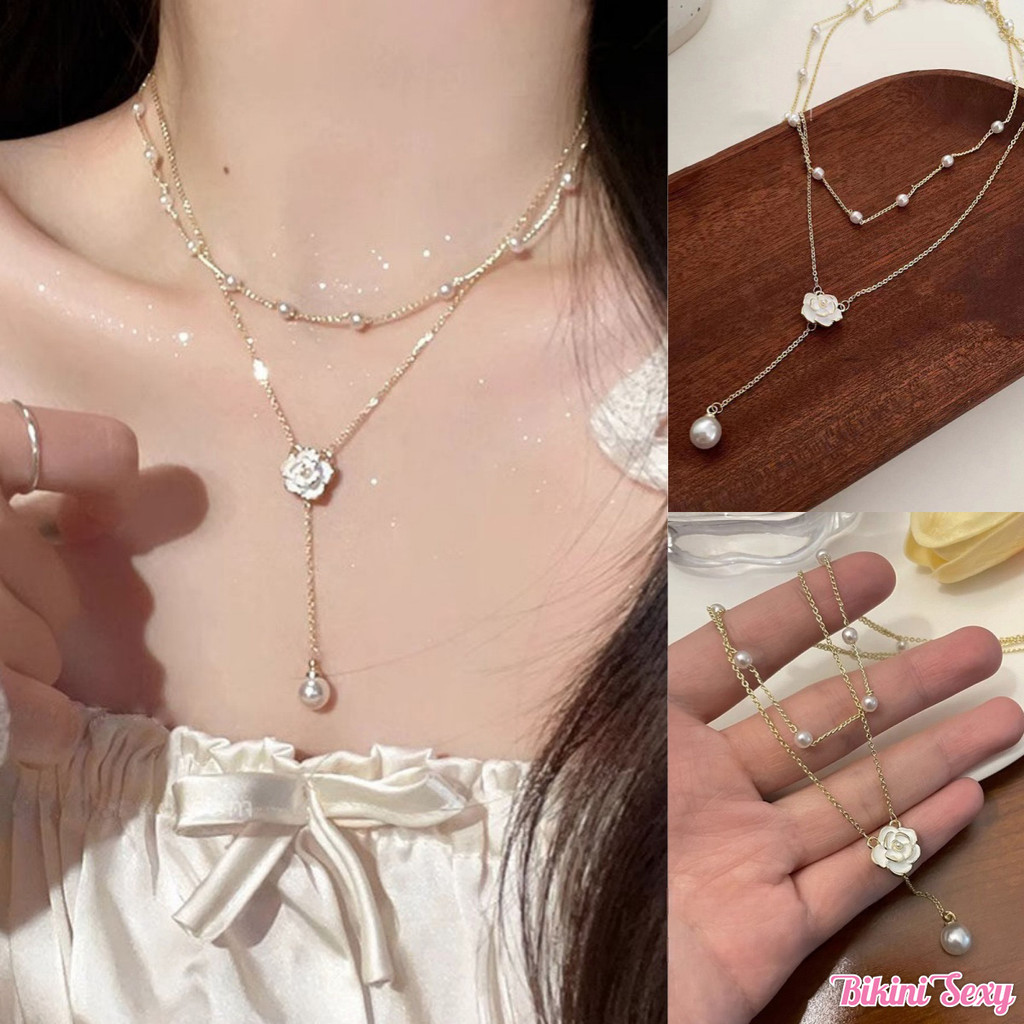 ✨✨สร้อยคอผู้หญิงy2k สร้อยคอไข่มุกดอกไม้ สร้อยคอ light niche แฟชั่น สวย หลากหลายสไตล์ COD