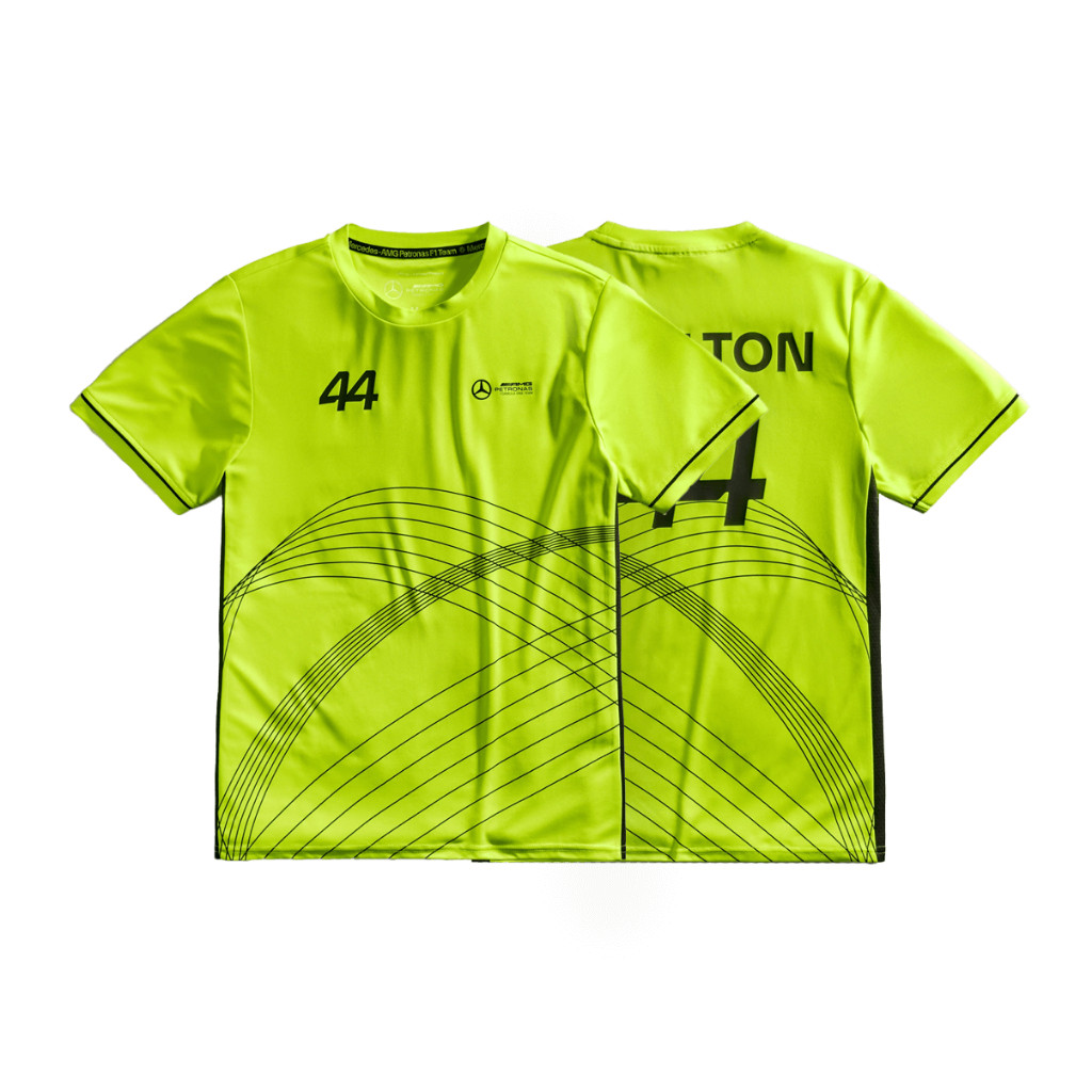 Mercedes-amg Petronas 2024 เสื้อยืดกีฬา Lewis Hamilton - แขนสั้น - นีออน