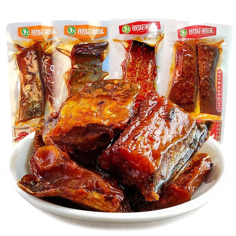 银城湘味鱼排香辣味手撕鱼尾鱼块湖南腊鱼烧烤即食散装零食超辣1.6Yincheng Hunan Flavor Fish Cuts, Spicy, Hand-shredded Fishtail Fish 