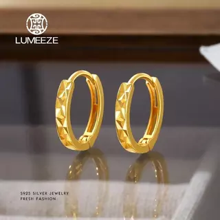 LUMEZE Gold Zircon พื้นผิวรอบ Hoop ต่างหูผู้หญิงอินเทรนด์เครื่องประดับ Fine Minimalist อุปกรณ์เสริม EH-056 #