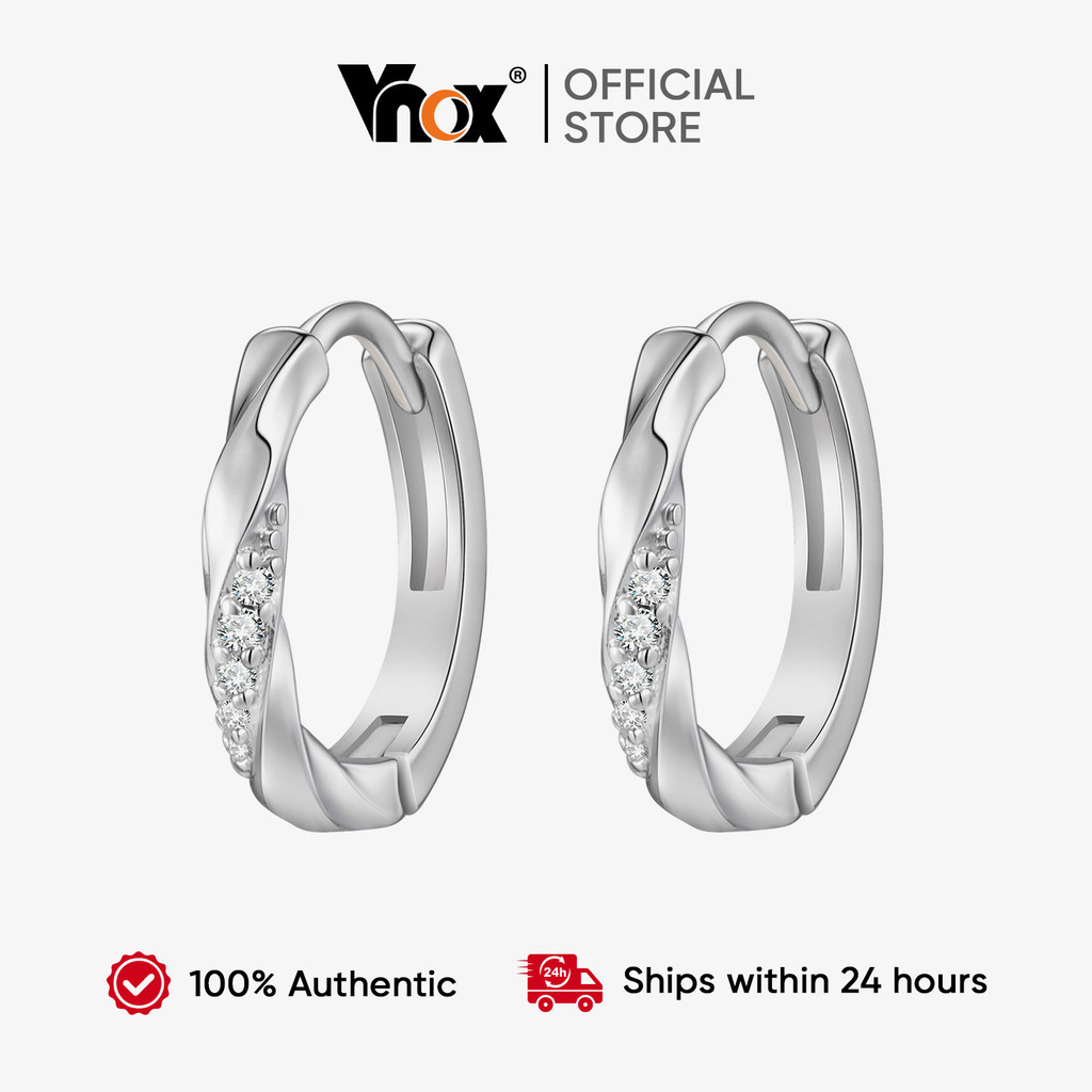 Vnox Circular Twisted Zircon Hoop ต่างหูเงินสำหรับผู้หญิง เครื่องประดับแฟชั่น ราคาถูก Shopee Lazada
