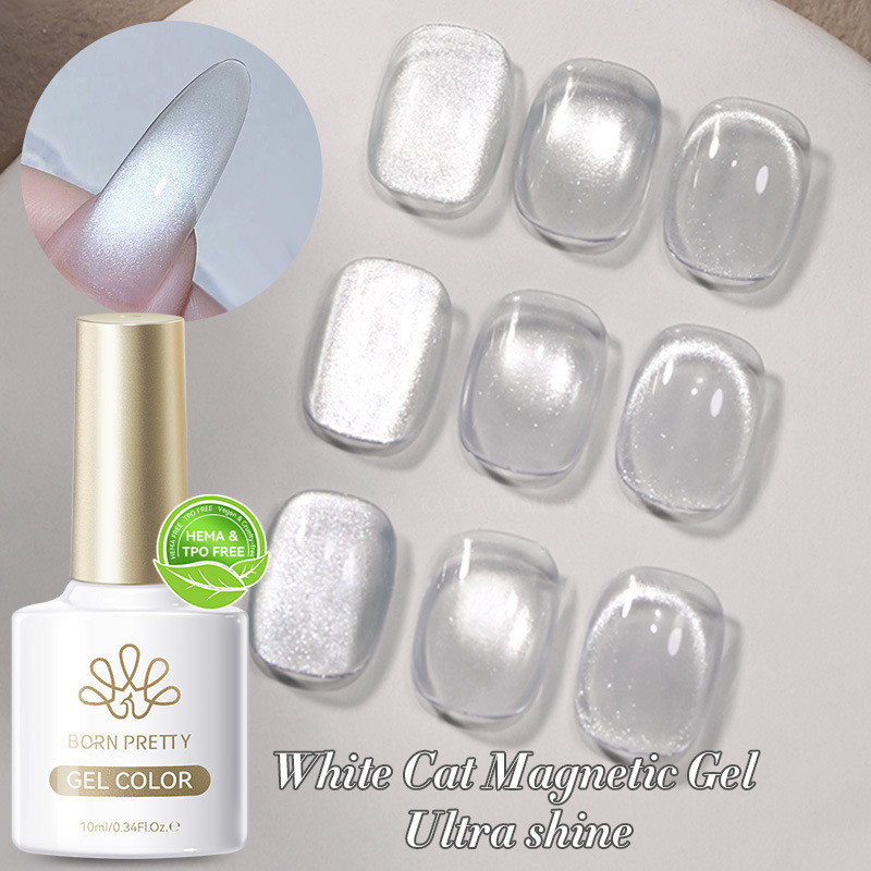 BORN PRETTY ยาทาเล็บเจล สีเจลแคทอายสีขาว สีลูกแก้วขาว White Cat Magnetic Gel - White Moonlight