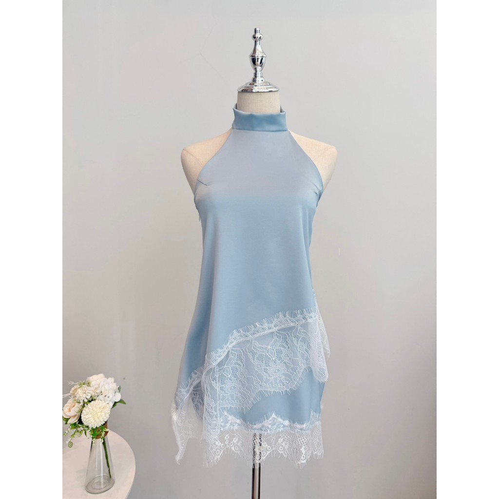 S102 -ชุดเซ็ตซาติน แต่งลูกไม้ เสื้อคอเต่าชายเฉียง แมทกระโปรง - รูปที่ 2