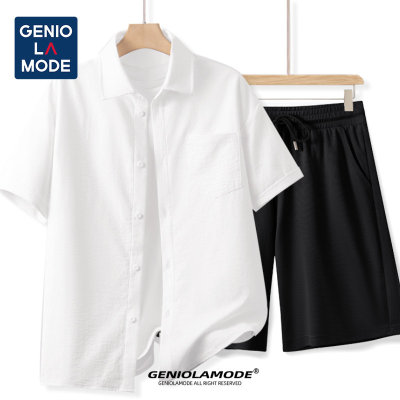 【ชุด】GENIO LAMODE เสื้อเชิ้ตกันแดดผ้าคูลล์ (Coolsense) แบบ Unisex ขนาด M-5XL Ice Silk ใช้ได้ทั้งงานและวันหยุด ยอดนิยมในไทย (ชุดเซตประกอบด้วยเสื้อเชิ้ตและกางเกงขาสั้น)