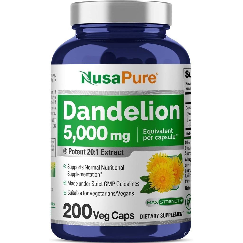 NusaPure Dandelion Root 20:1 Extract, 250 mg เทียบเท่ากับ 5000mg 200 Veg Capsules (วีแกน, ไม่ใช่จีเอ