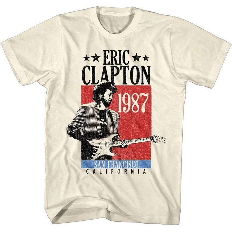 เสื้อยืด Eric Clapton San Francisco California 1987 เสื้อยืดคอกลมผ้าฝ้ายบริสุทธิ์สำหรับผู้ชายและผู้ห