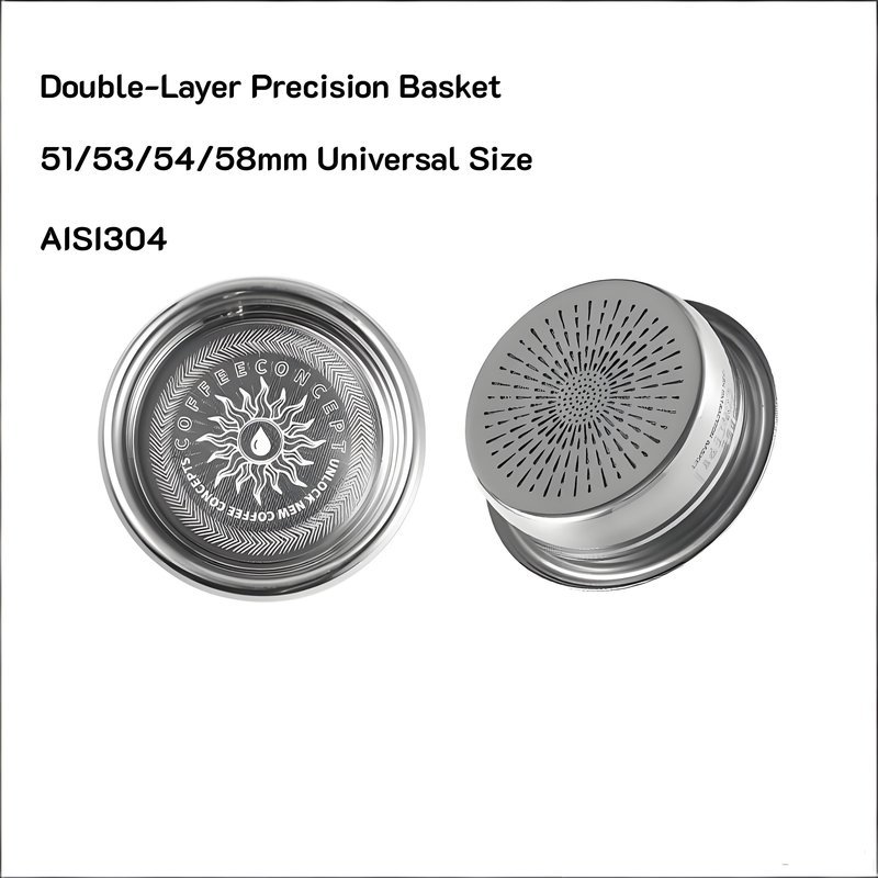 Portafilter Precision Basket ตะกร้าแบบพรีซิชั่นสองชั้น สำหรับแฮนเดิลเครื่องชงเอสเปรสโซ สแตนเลสเกรด AISI304 ใช้ได้กับขนาด 51/53/54/58mm ปริมาณ 18g/22g