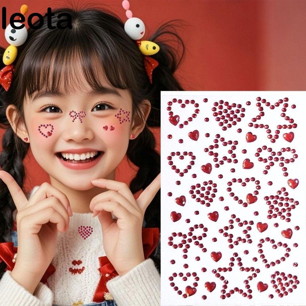 LEOTA Face รอยสักชั่วคราว, ประกายสติกเกอร์แต่งหน้า 3D คริสตัลสติกเกอร์, เปลือกโทรศัพท์ตกแต่งกันน้ํา 